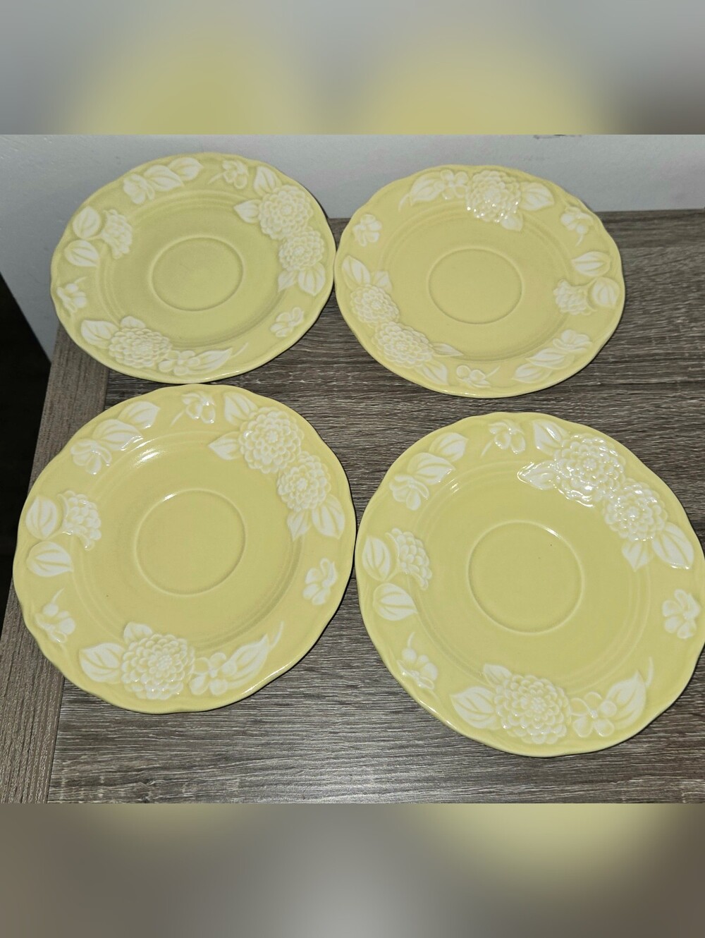 Set of 4 Metlox Pottery Poppy Trail Flora Lace Saucers 6" SEE DESCRIPTION